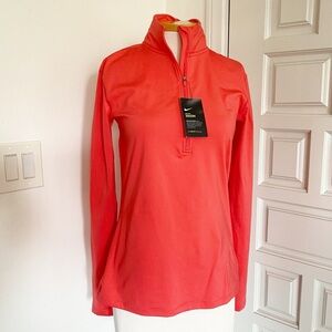 NWT Nike Orange Half Zip Workout Pullover Top Long Sleeve Activewear Size Large